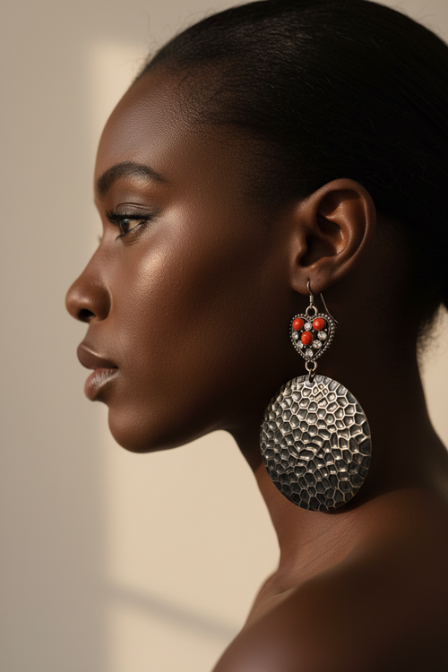 Boucles d'oreilles portées - femme noire