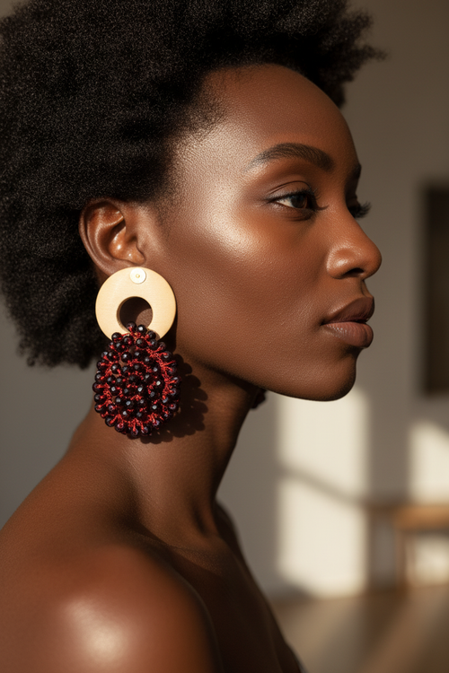 Boucles d'Oreilles Bois & Perles Bordeaux