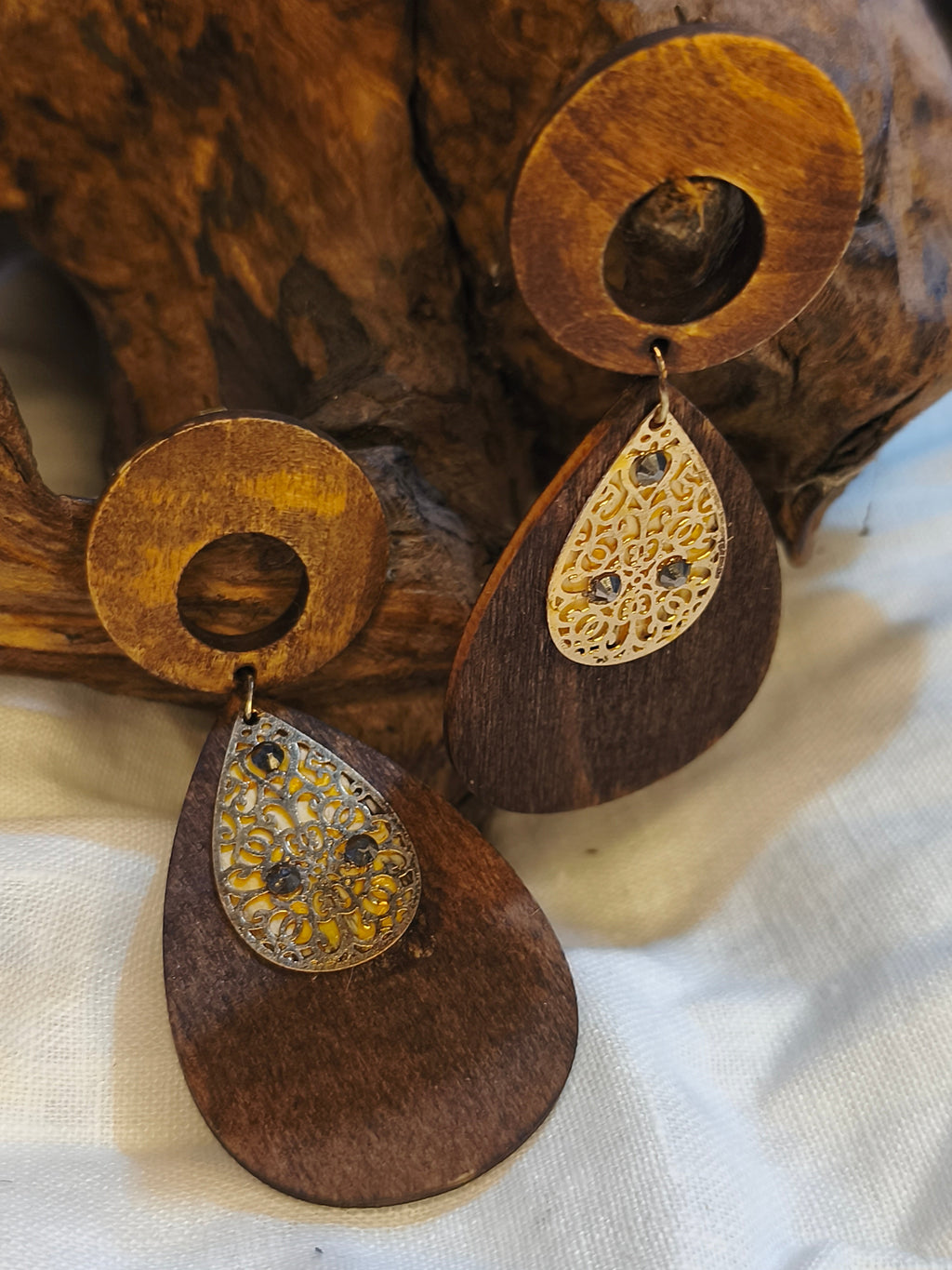 Boucles d'Oreilles Acacia Dentelle Dorée