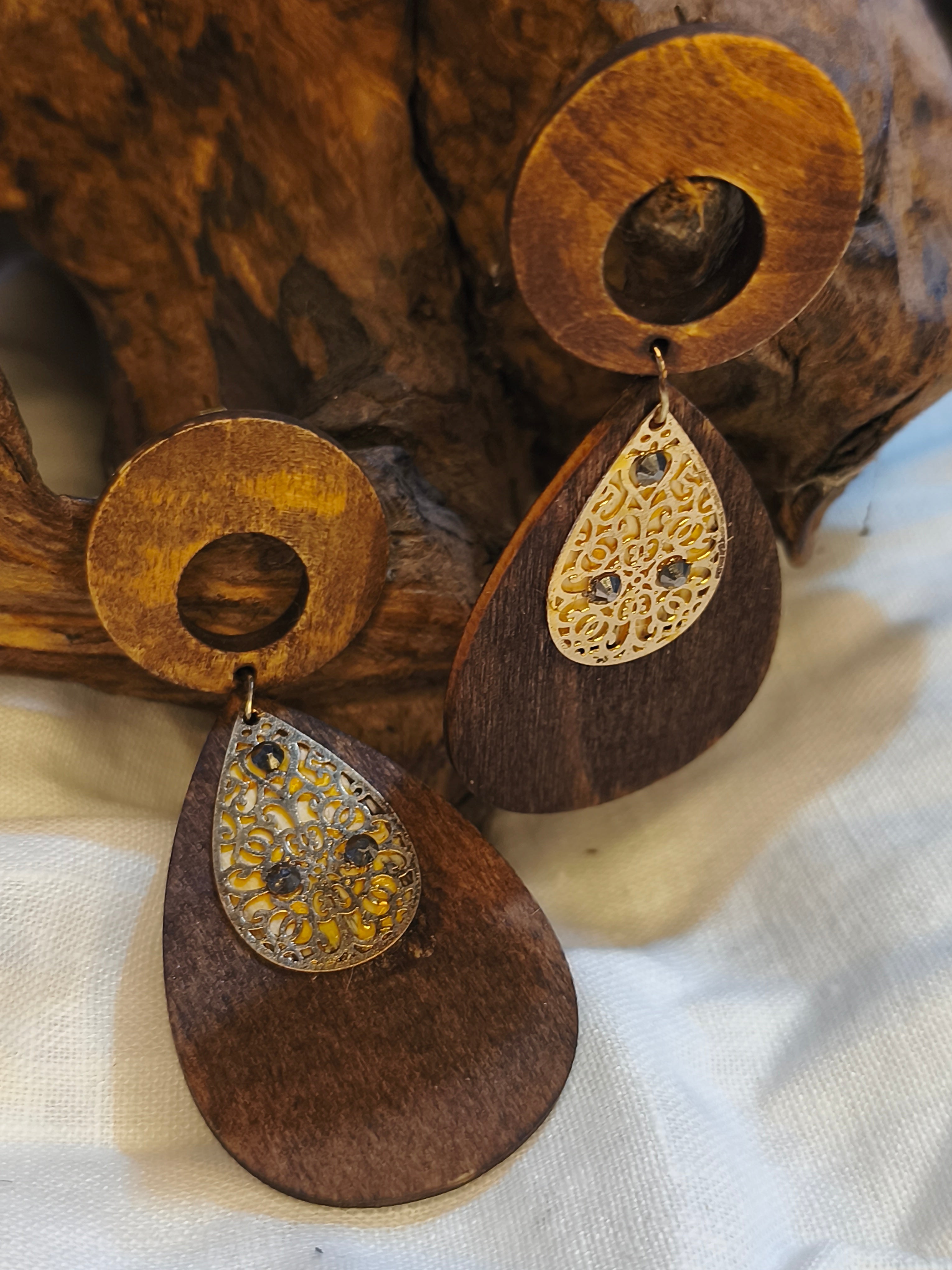 Boucles d'Oreilles Acacia Dentelle Dorée
