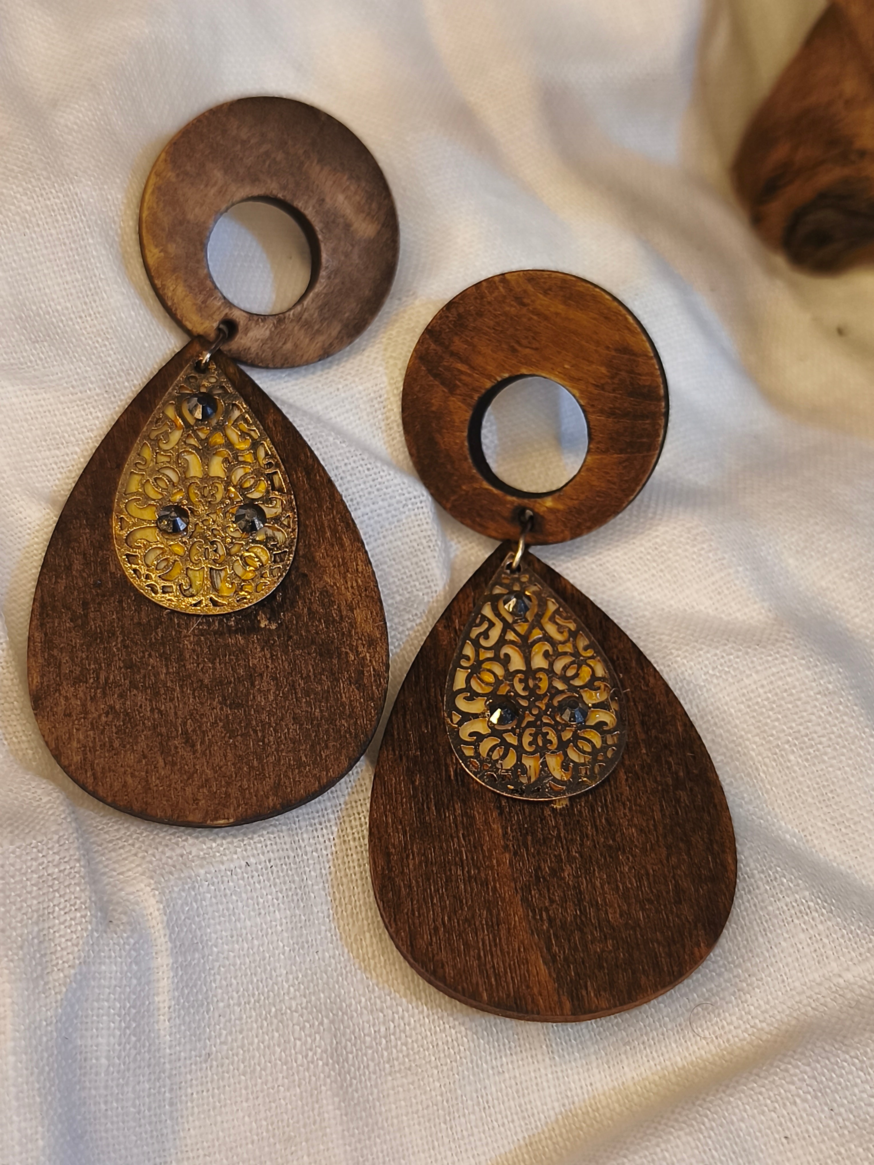 Boucles d'Oreilles Acacia Dentelle Dorée